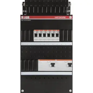 ABB Hafonorm 3-phasiger Verteilerkasten mit 6 Stromkreisen, 2 FI-Schutzschaltern ohne Hauptschalter