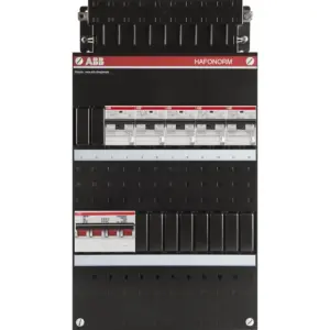 ABB Hafonorm 3-phasiger Verteilerkasten mit 5 Stromkreisen mit FI/LS-Schaltern und 4-poligem Hauptschalter
