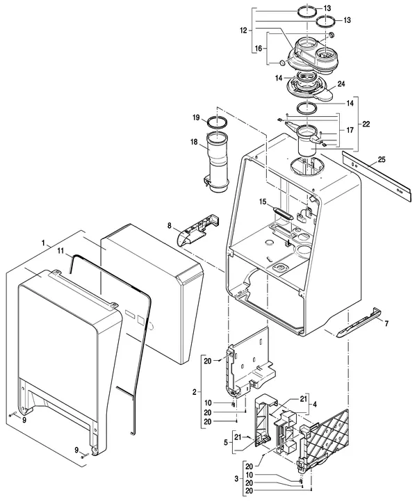Exploded view Nefit (Bosch) 9000i HR25 Solo Zwart: Mantel