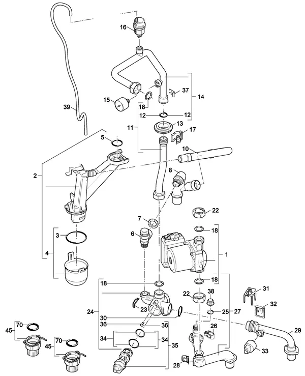 Exploded view Nefit (Bosch) 9000i HR25 Solo Zwart: Pomp leidingen