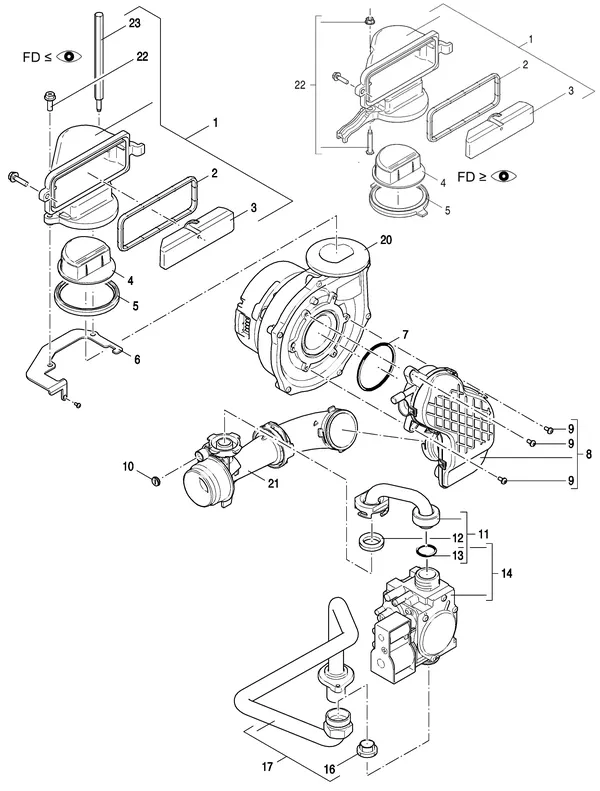 Exploded view Nefit (Bosch) 9000i HR50 Solo Zwart: Gas ventilator