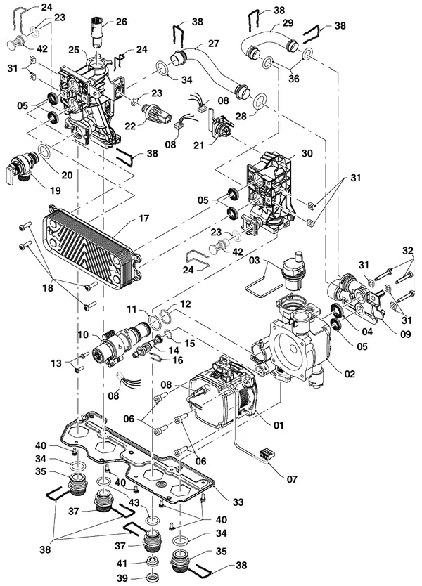 Explosionszeichnung Vaillant ecoTEC pure VHR 18-24/7-2: Hydraulikteile