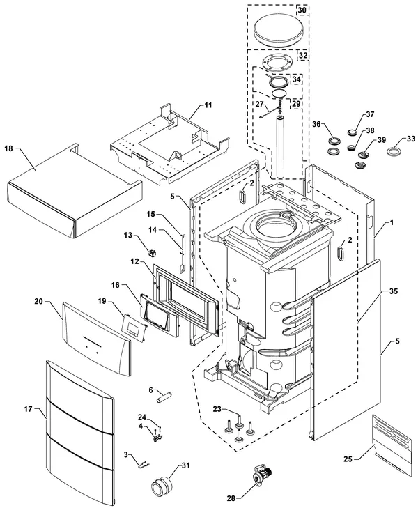 Exploded view Remeha WPR-2/E V200 11-16kW: Binnenmodule
