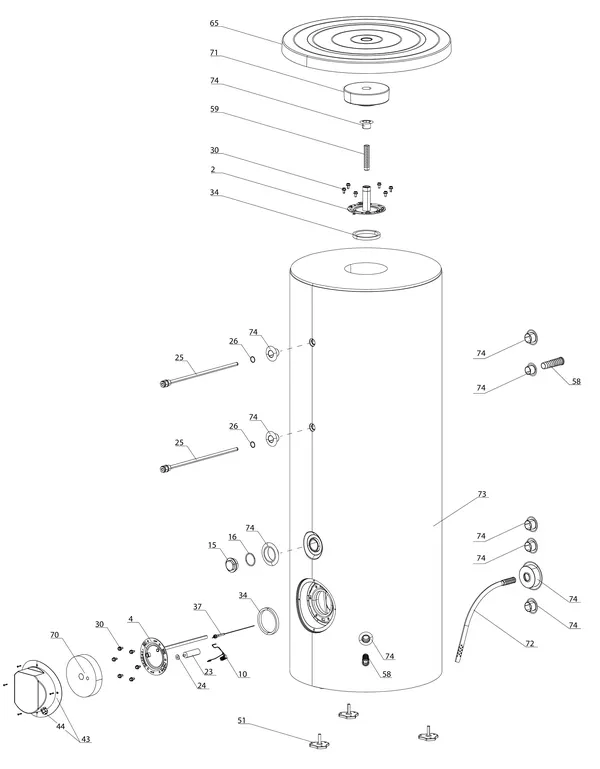 Exploded view Atag Boiler staand CD1 450 HHP: Totaaloverzicht