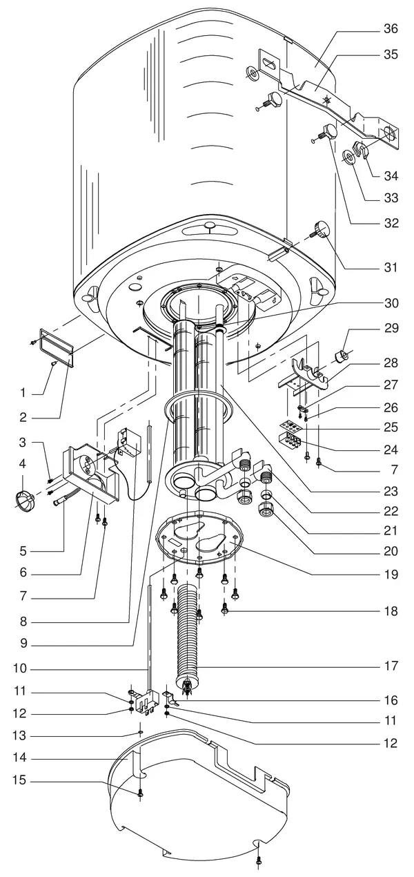 Exploded view Itho Daalderop Mono 120: Totaaloverzicht