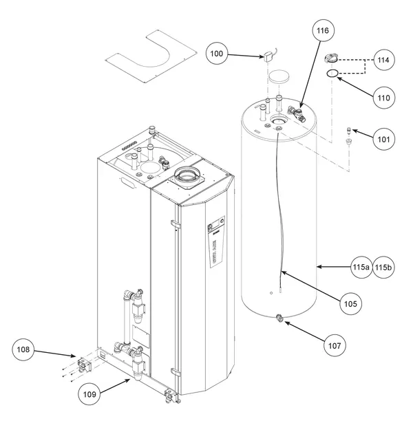 Exploded view Remeha CWH Ace 30/201: Tank vanaf serienr 23xxxxxx