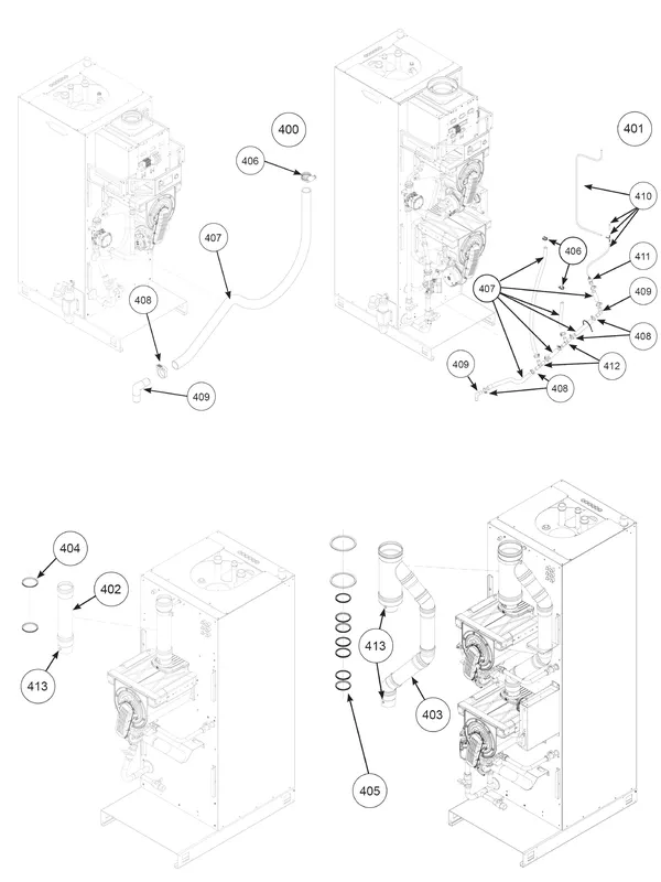 Exploded view Remeha CWH Ace 60/201: Rookgasafvoer t m serienr 22xxxxxx