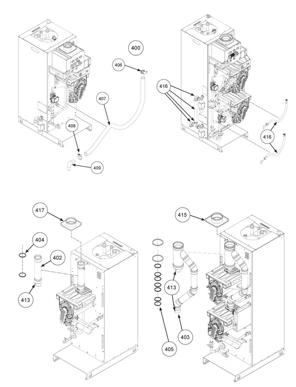 Exploded view Remeha CWH Ace 60/201: Rookgasafvoer vanaf serienr 23xxxxxx