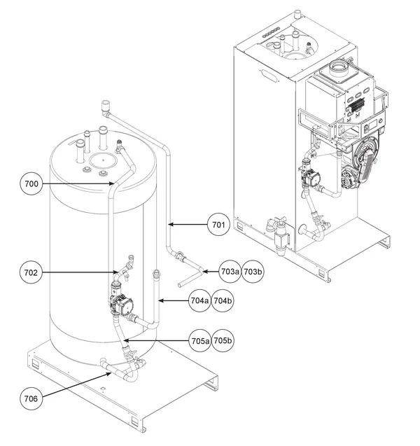 Exploded view Remeha CWH Ace 60/301: Leidingen 1 t m serienr 22xxxxxx