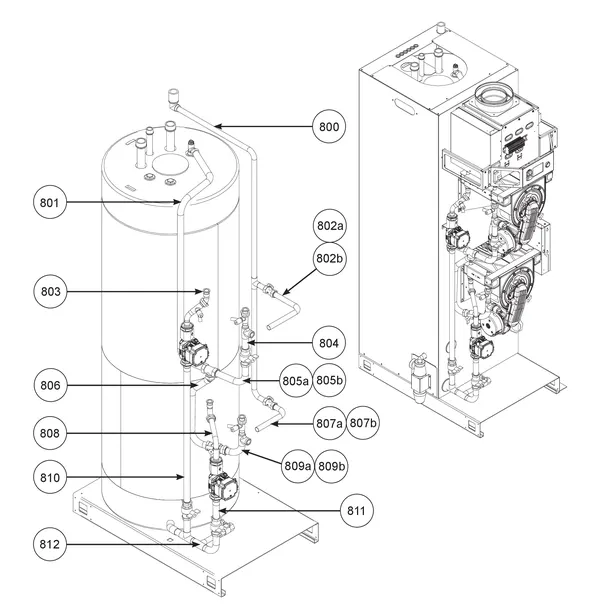 Exploded view Remeha CWH Ace 60/301: Leidingen 2 t m serienr 22xxxxxx
