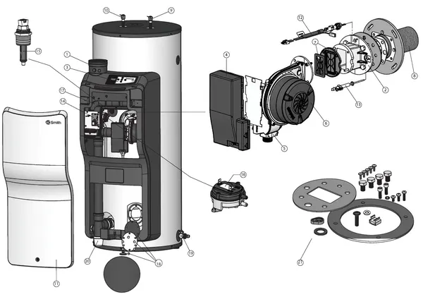 Exploded view A.O. Smith Innovo IR24-285L: Totaaloverzicht