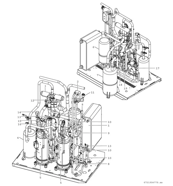 Explosionszeichnung Bosch Compress 3000 AWP (CS3000AWP 59 S): Verdichter und Plattenwärmetauscher