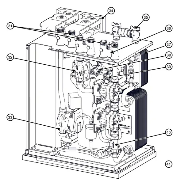 Exploded view Itho Daalderop 5e generatie WPU 55-KC (03-00697): Hydraulisch