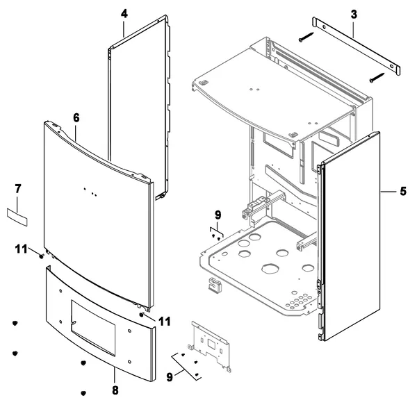 Explosionszeichnung Nefit (Bosch) Monoblock IDU 13-17 B: Verkleidung