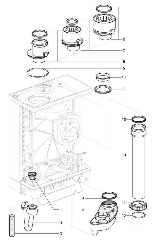 Exploded view Intergas NHYKOMB33AA | hybride gasmodule HR-ketel 32kW CW5: Rookgasafvoer