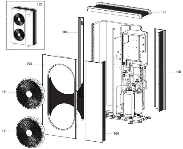 Exploded view Atag ODM 11 T | buitenunit 3-fase: Mantel