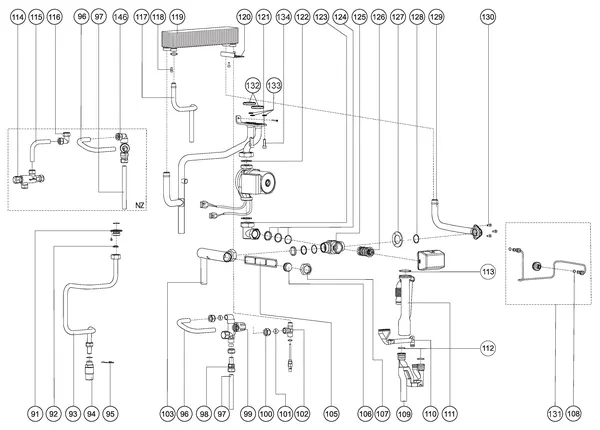 Exploded view Atag Enigma SHR 28/35T Comfort: Waterzijdig
