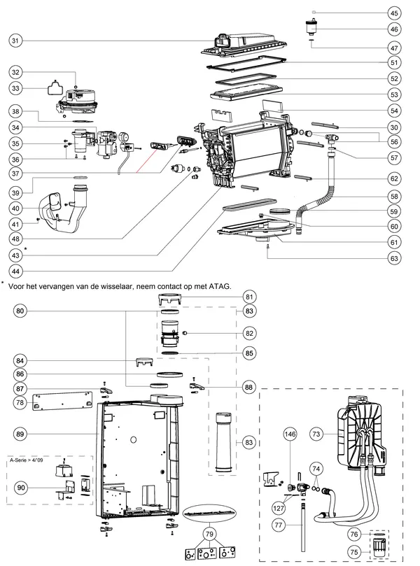 Exploded view Atag E264EC ALEC | vanaf 2013 OSS2: Achterwand wisselaar