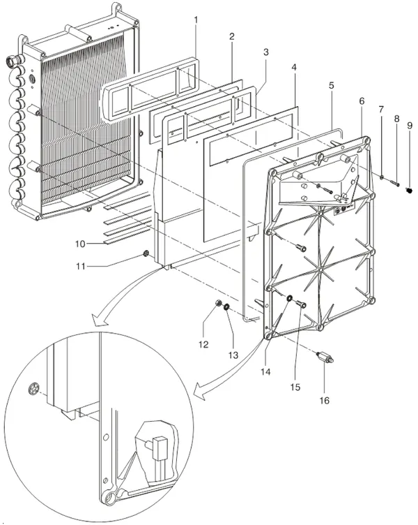 Exploded view Intergas Kombi Kompakt HR 28: Branderunit voorplaat met inbusbout en
