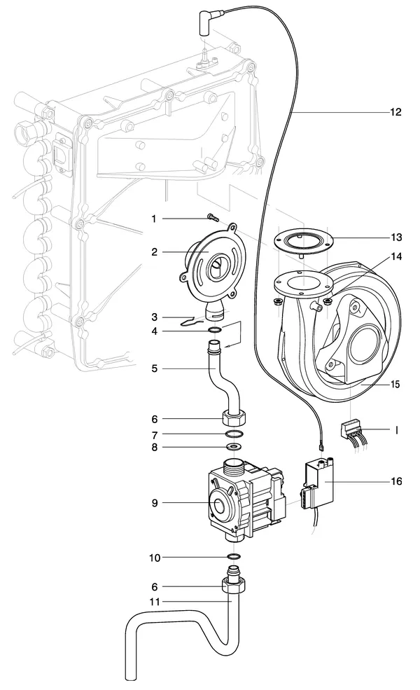 Exploded view Intergas Kombi Kompakt HRE 24/18: Gasstraat ventilator met losse venturi