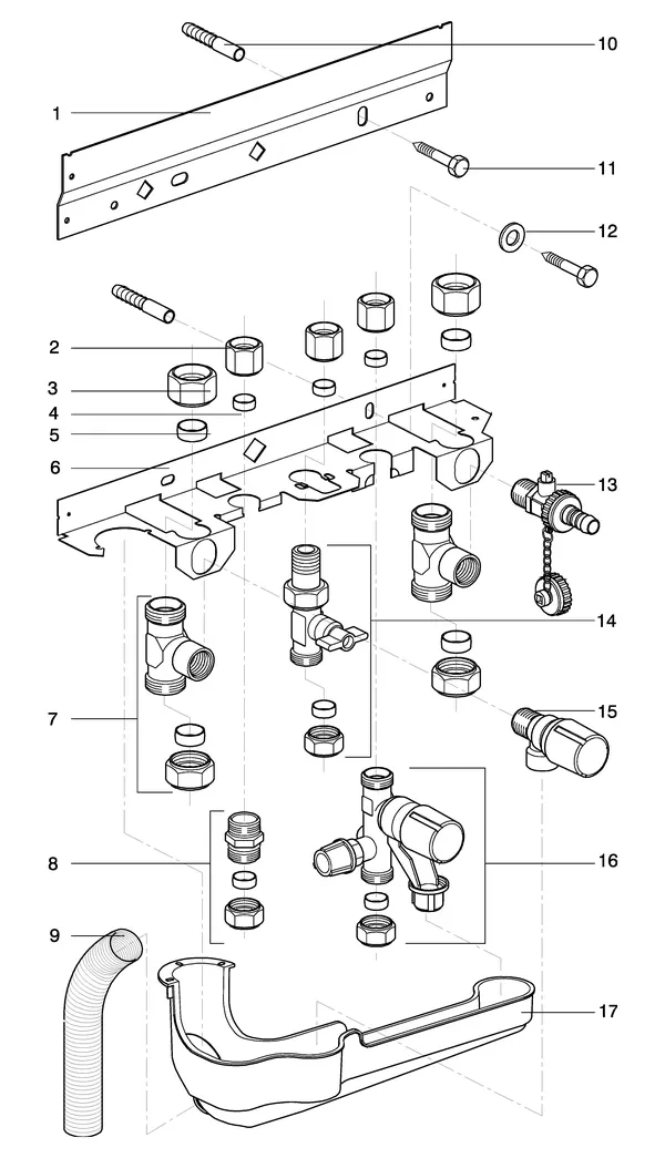 Exploded view Intergas Kombi Kompakt HRE 36/48A: Bovenaansluitset