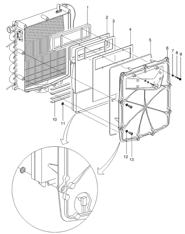 Exploded view Intergas Kompakt Solo HRE 48: Branderunit voorplaat met inbusbout en