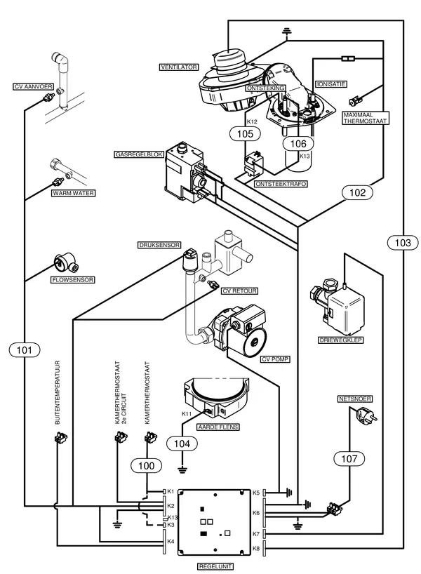 Exploded view Itho Daalderop CombinAir 2.5/24/33: Elektra