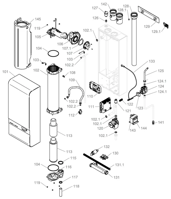 Exploded view Itho Daalderop Cube One 24/35 16L (07.36.50.850.2): Totaaloverzicht