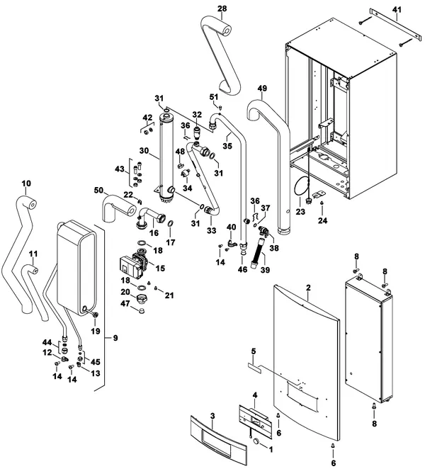 Exploded view Nefit (Bosch) A/W binnenunit 16.0 B: Hydraulische blok c bune