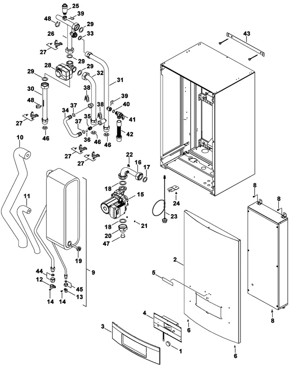 Exploded view Nefit (Bosch) A/W binnenunit 16.0 E: Hydraulische blok