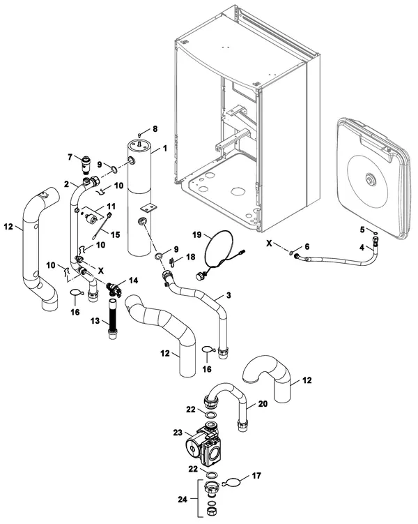 Exploded view Nefit (Bosch) Monoblock IDU 5-9 E: Pomp leidingen