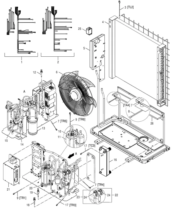 Exploded view Nefit (Bosch) Monoblock ODU 7 S: Interne componenten
