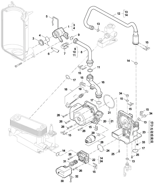 Exploded view Nefit (Bosch) SmartLine Basic HRC 24 CW3: Retour