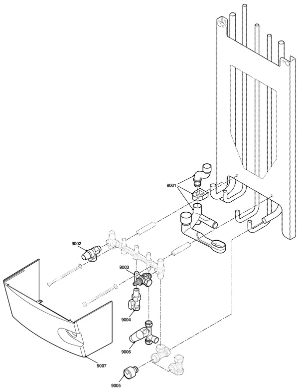 Exploded view Remeha Avanta 24C Combi CW3: Aansluitdelen