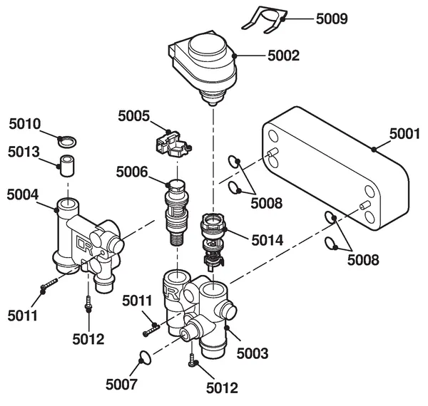 Exploded view Remeha Avanta 24C Combi CW3: Waterzijdig