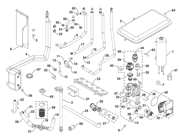 Exploded view Remeha Eria Tower: Hydraulisch circuit