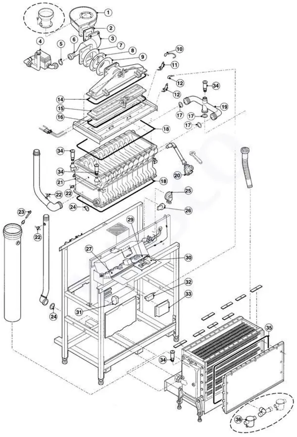 Exploded view Remeha Gas 2000 modu: Totaaloverzicht