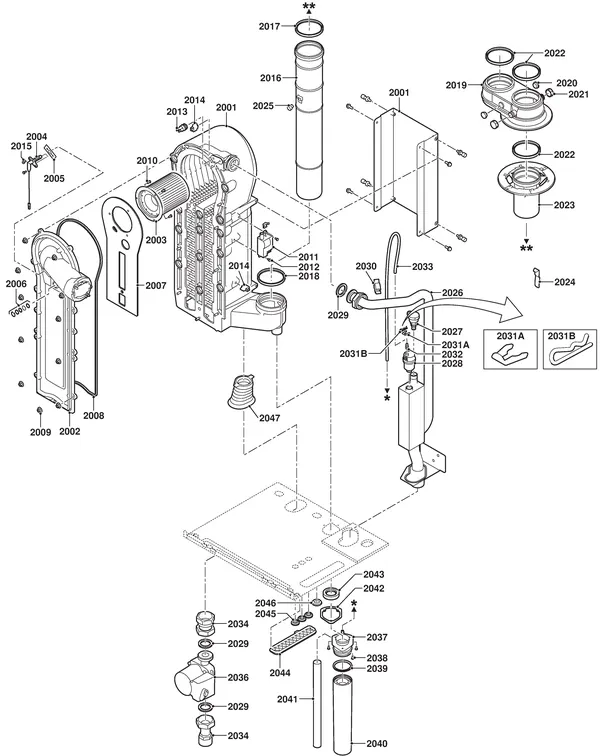 Exploded view Remeha Quinta Pro 65 Solo: Binnenwerk