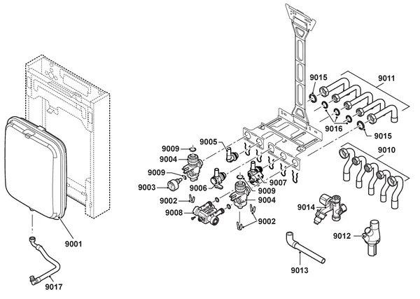 Exploded view Remeha Tzerra 39kW Combi: Montageframe