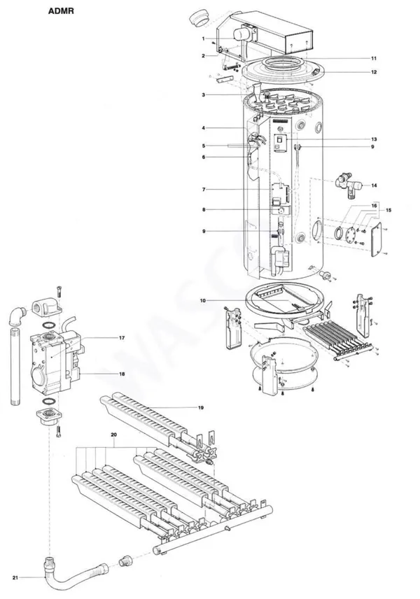 Exploded view A.O. Smith ADMR 50: Totaaloverzicht