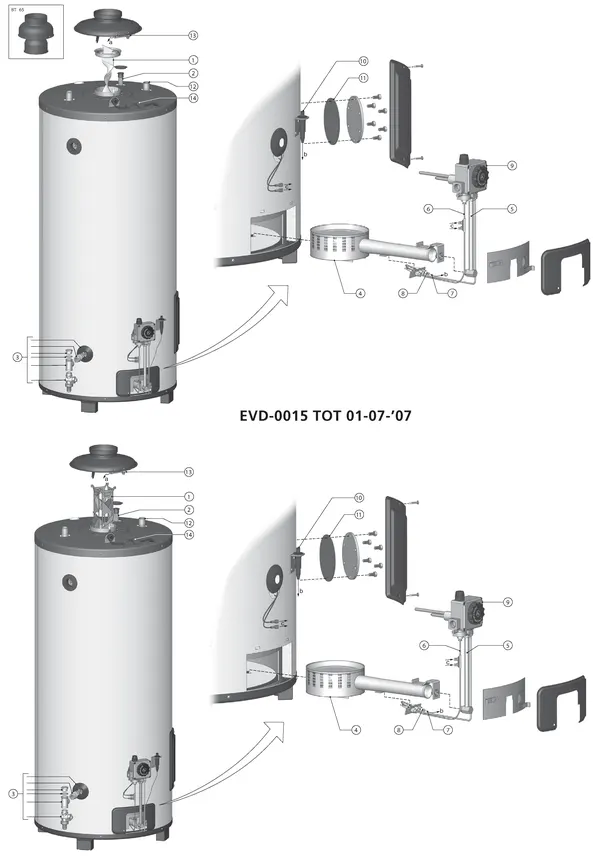 Exploded view A.O. Smith BT(T) 100: Totaaloverzicht