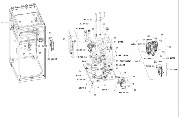 Explosionszeichnung Stiebel Eltron WPE-I 04-15 HKW 230 PREMIUM (06/2020): Funktionsteile und Kälteeinheit