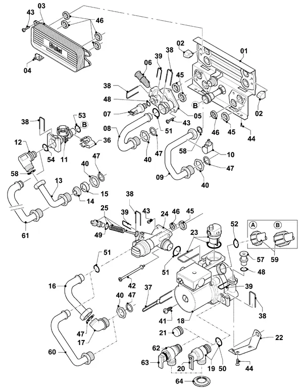 Explosionszeichnung Vaillant Kombitherme Turbo CWK 245/4-5 R4: Anschlussteile Hydroblock