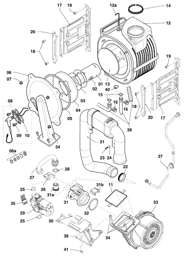 Explosionszeichnung Vaillant ecoCOMPACT VSC 306/4-5 150 R1: Brenner, Gasarmatur und Wärmetauscher