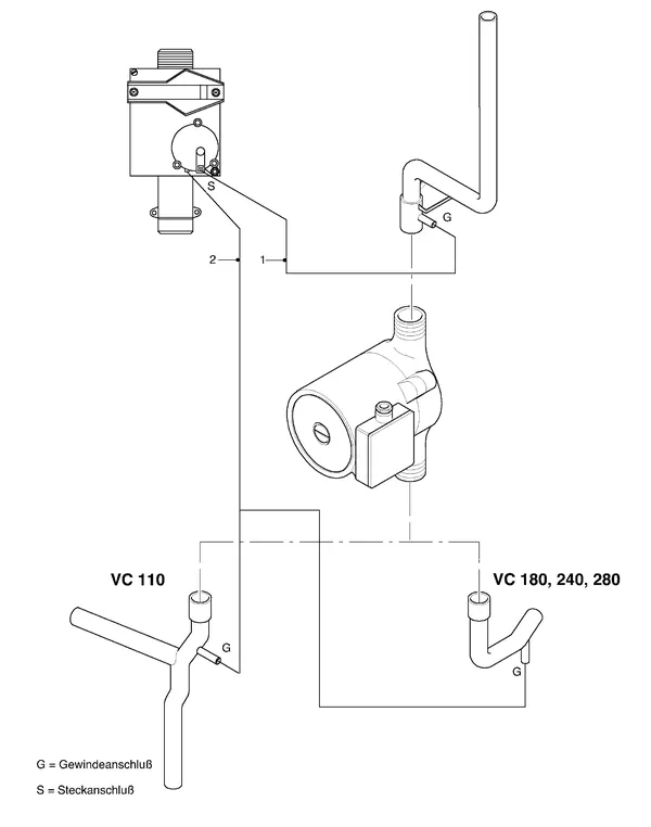 Explosionszeichnung Vaillant Heizkessel Turbo VC 185 E: Anschlussteile B