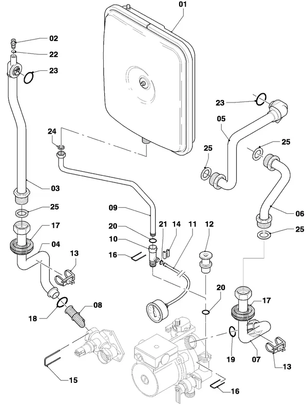 Explosionszeichnung Vaillant Kombitherme Turbo VCW 255/4-7: Anschlussteile