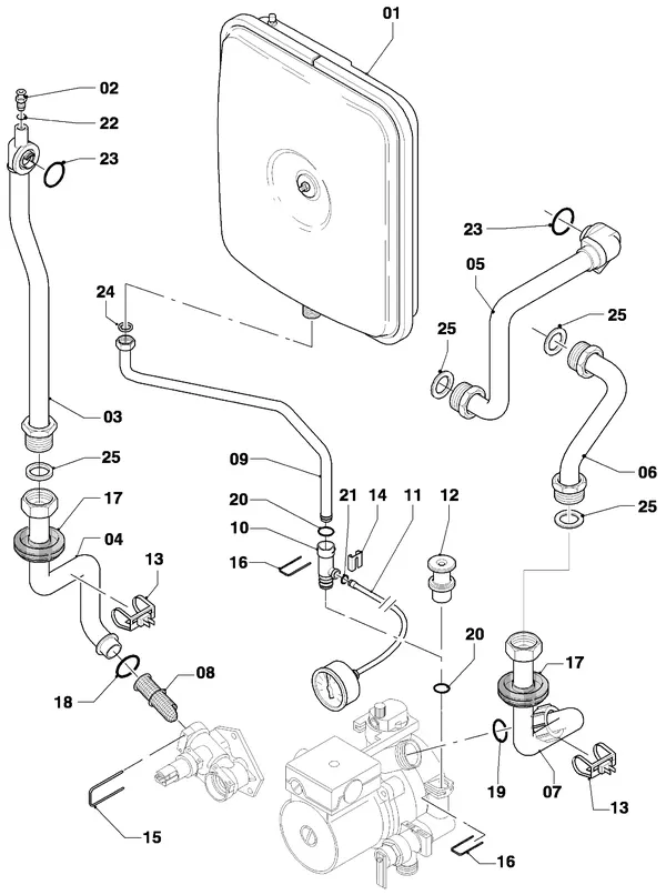 Explosionszeichnung Vaillant Kombitherme Turbo VCW 255/4-7 R4: Anschlussteile