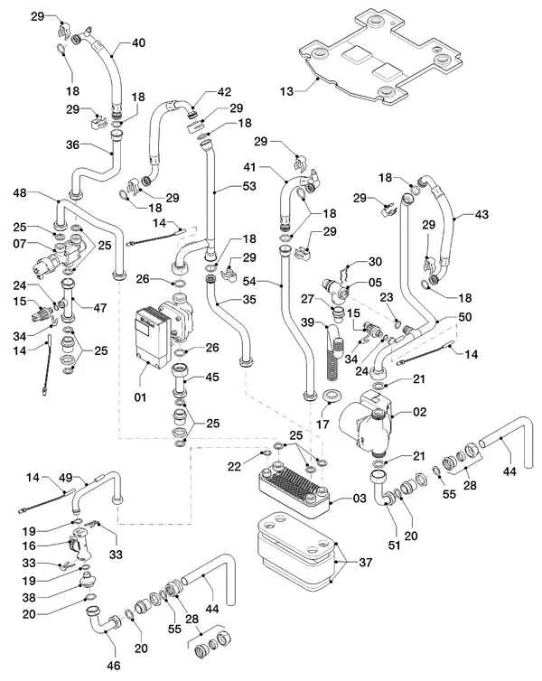 Explosionszeichnung Vaillant Hybrid Brine Split VWS 36/4.1 230V: Hydraulikteile