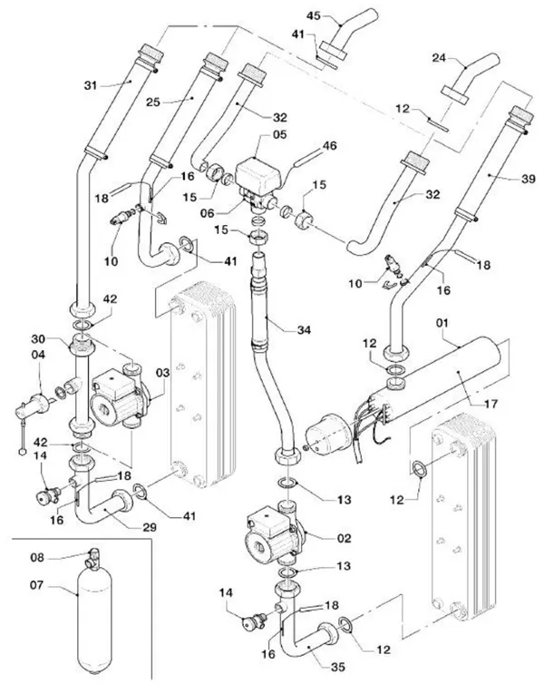 Explosionszeichnung Vaillant geoTHERM VWS 61/2: Hydraulikteile